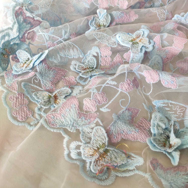Vải Ren Lưới Ba Chiều Thêu Hình Bướm 3D Nhiều Màu Sắc