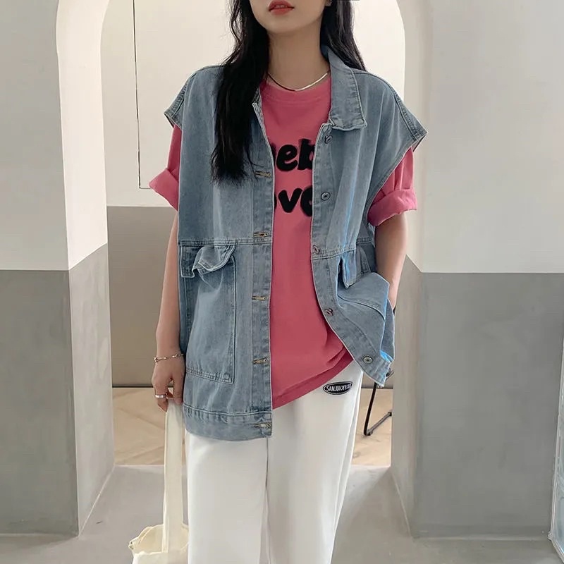 Áo Khoác Jeans Áo Gile Bò Unisex Không Tay Màu Xanh Và Đen Dáng Suông Cài Cúc Cổ Sơ Mi Chất Loại 1 Phong Cách Ulzzang