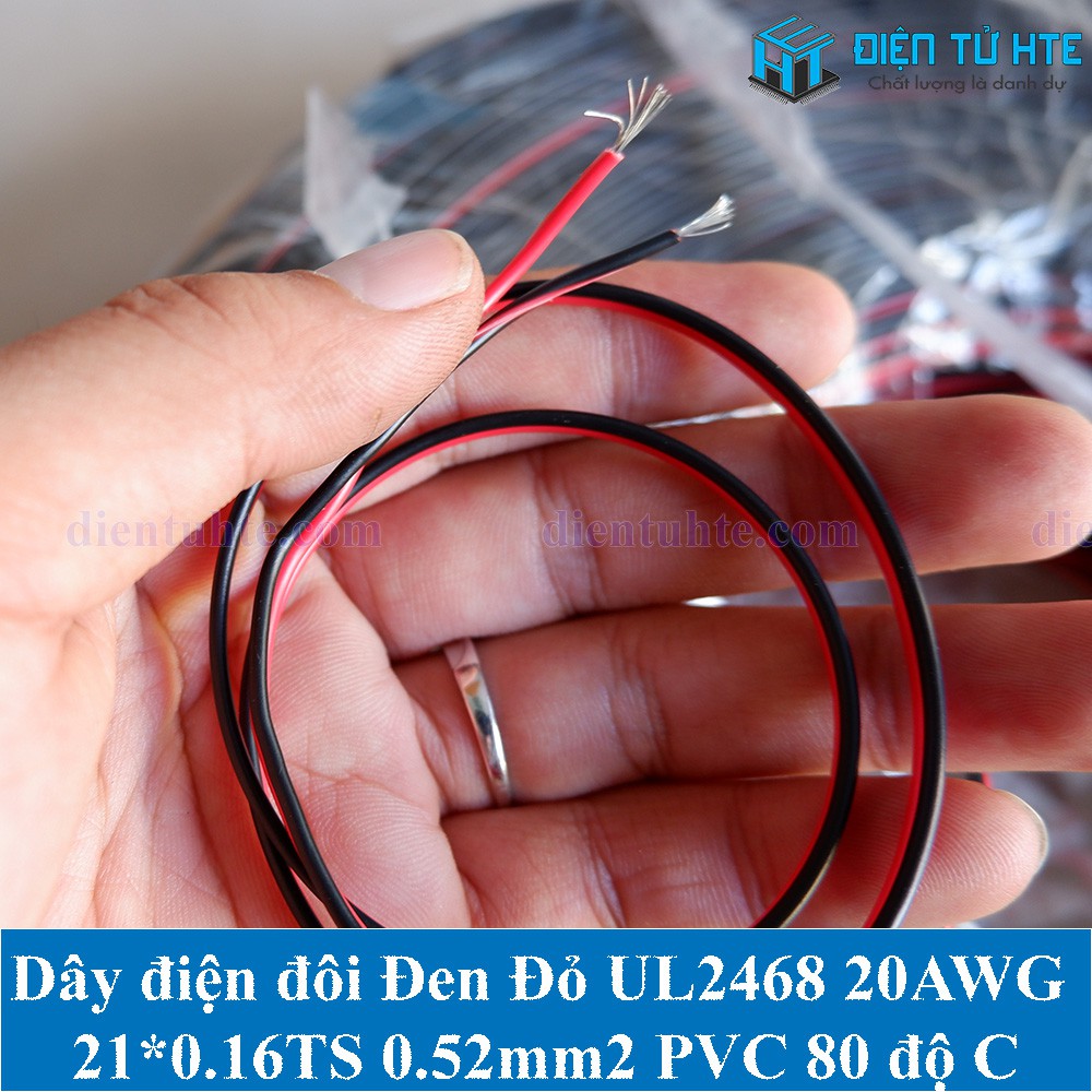 5 mét Dây điện đôi đỏ đen 2468 20AWG 21/0.16TS 0.52mm2 vỏ PVC 80 độ C