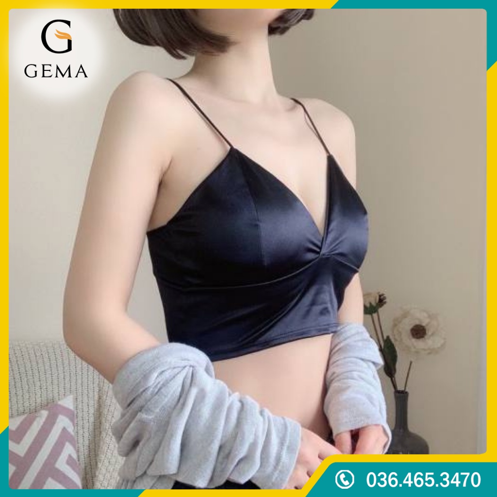 Bra lụa phi bóng cao cấp 8 nấc cài, Croptop lụa 2 dây khoét ngực siêu quyến rũ