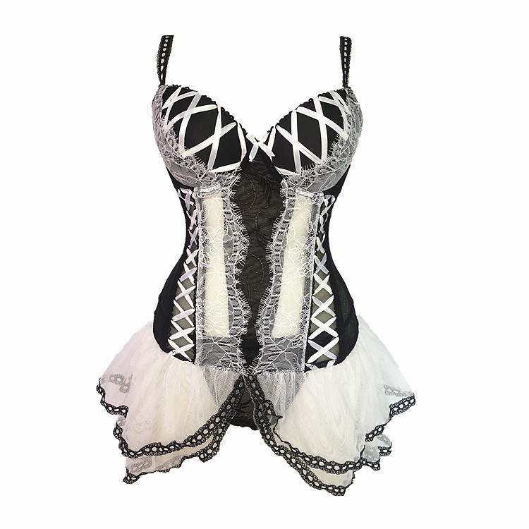 Bộ áo nịt 2 dây phối nơ + quần lót quyến rũ cho nữ