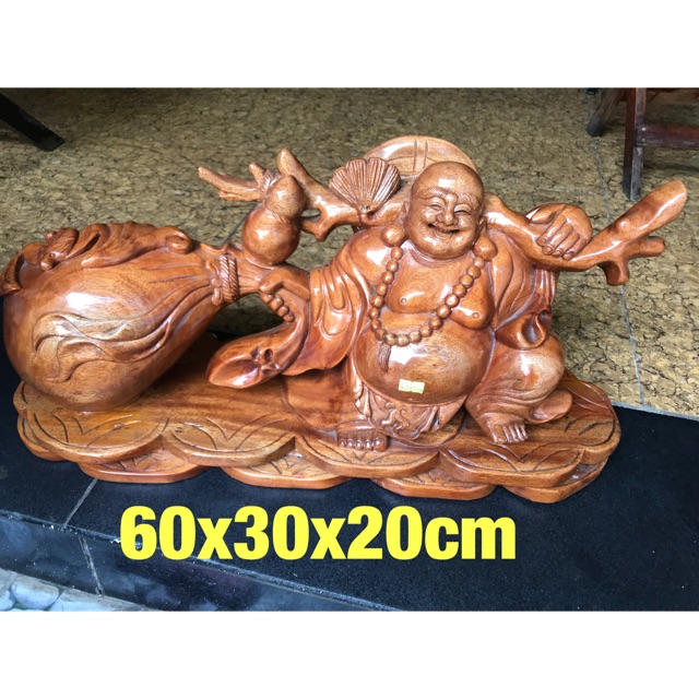 Tượng Phật Di Lặc kéo Bao Tiền Gỗ 60x30x20cm = 4,500k