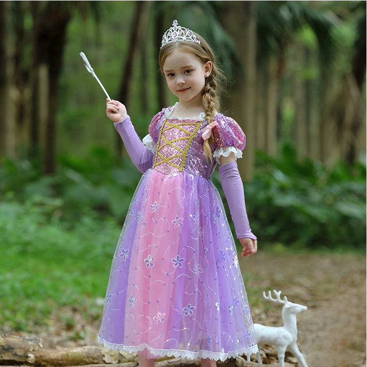 Đầm Hóa Trang Phong Cách Rapunzel Cổ Điển Cho Bé Gái