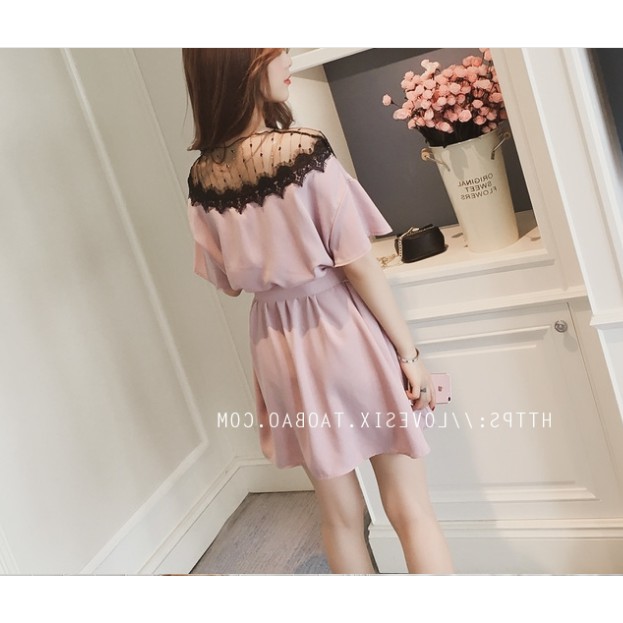 Váy đầm nữ xinh MINALADY viền ren cổ dây đai lưng Hàng Quảng Châu chất đẹp | BigBuy360 - bigbuy360.vn