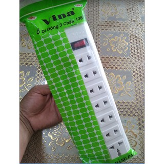 Ổ cắm di động dây dài 5m Vina 7 lỗ(1 lỗ 3 chấu) có công tắc+đèn báo