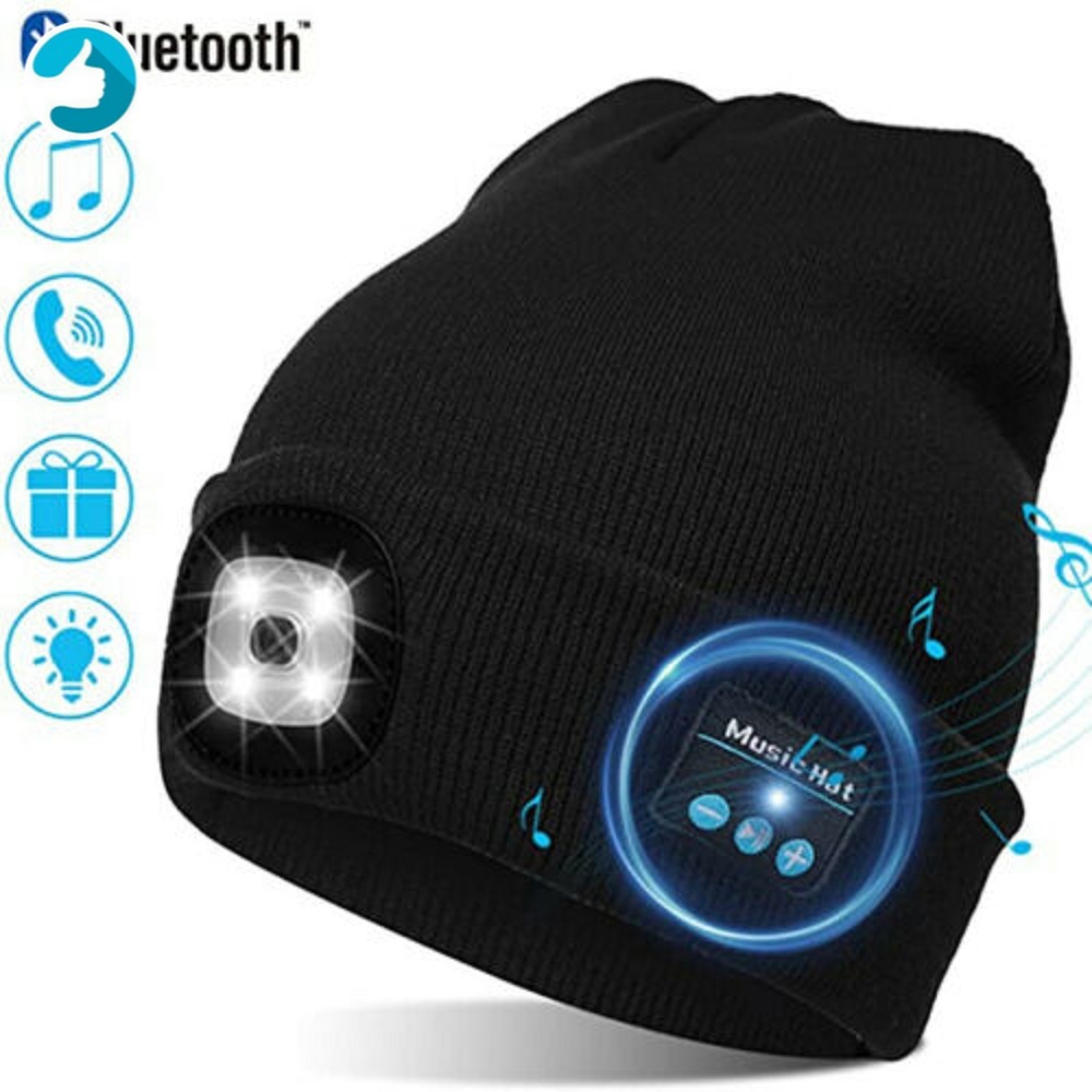 Mũ Beanie Tích Hợp Tai Nghe Bluetooth Có Đèn Led Có Thể Sạc Lại Bằng Cổng Usb