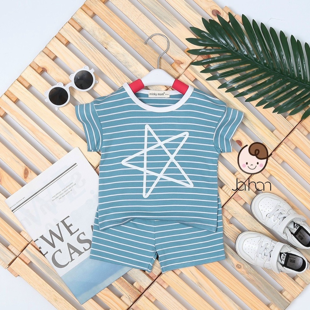 [SALE] Bộ Cộc Tay Cho Bé Trai, Bé Gái Minky Mom Vải Cotton Hoạ Tiết Kẻ Ngang Ngôi Sao, Đồ Bộ Cho Bé Mặc Nhà MKM2244