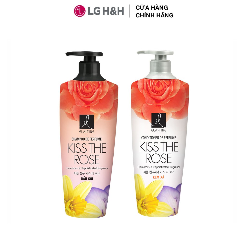 Bộ đôi Dầu gội xả Elastine De Perfume hương nước hoa Kiss the rose 600ml x2