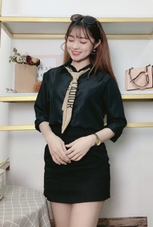 Áo sơ mi thắt nơ HÌNH THẬT 100%