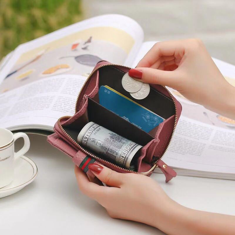 phiên bản retro mới của Nhật và Hàn Quốc ví đựng thẻ phù hợp nữ dây kéo ngắn tiền xu nhỏ đơn giản dễ thương