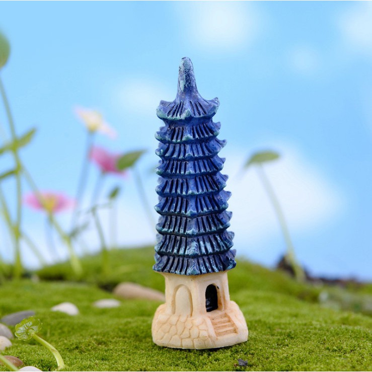 Mô hình toà tháp xanh trang trí tiểu cảnh hồ cá, terrarium