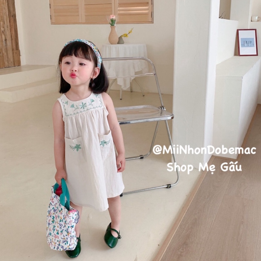 Váy bé gái 2022 đầm bé gái linen mùa hè phong cách Hàn Quốc 1, 2, 3, 4, 5, 6, 7 tuổi