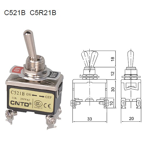 Công tắc gạt sắt on off 4 chân C521B -công tắc gạt 4 chân