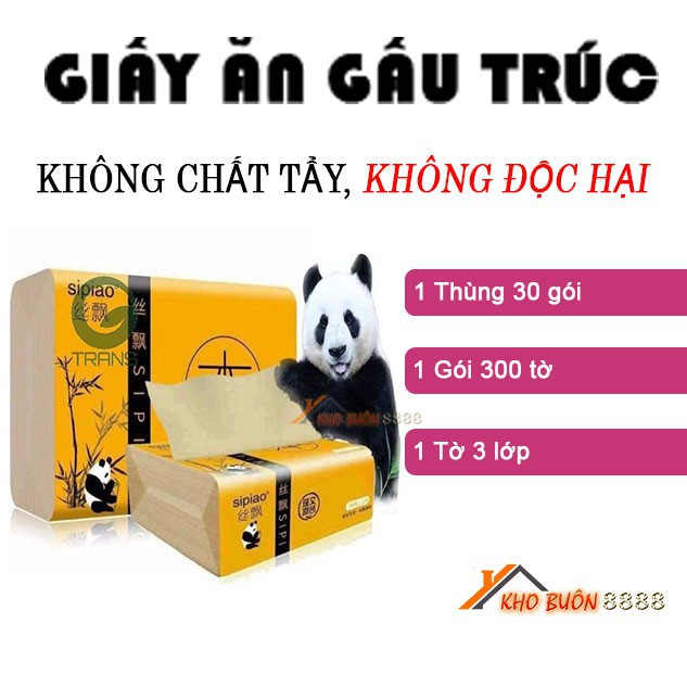 Giấy ăn gấu trúc sipiao vuông nhỏ cao cấp siêu dai bằng than tre an toàn sức khỏe không chất tẩy trắng (1 gói)