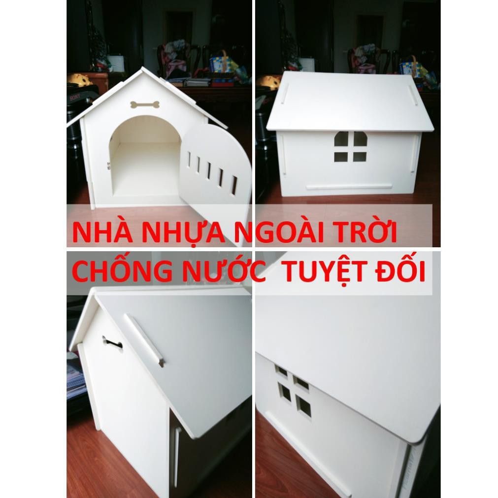 Nhà nhựa Cho Chó Mèo Nhà ngoài trời chống nước Kiểu mái nhọn màu trắng 80x55x74cm