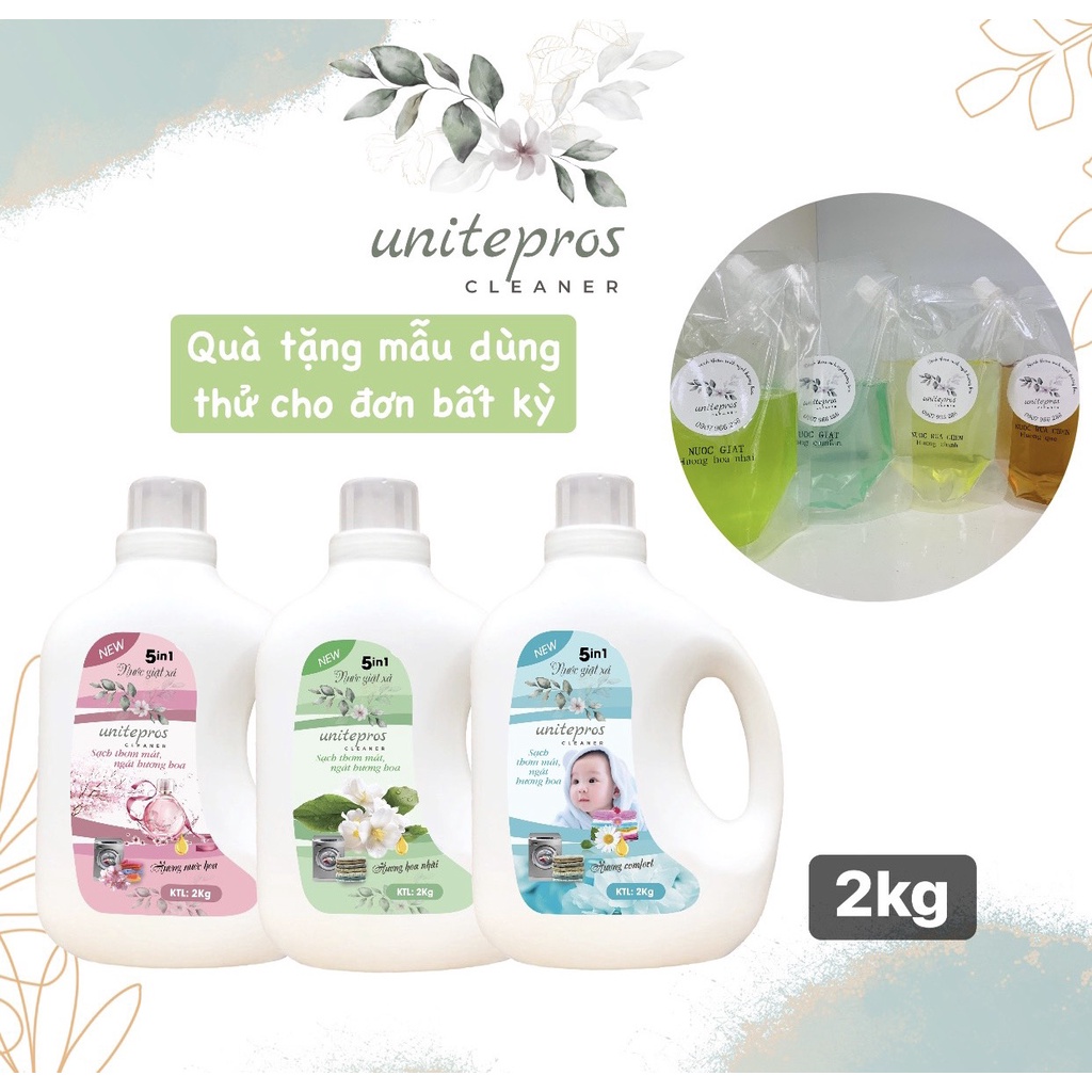 Nước giặt xả Unitepros 5in1 2kg Sạch thơm mát - Ngát hương hoa