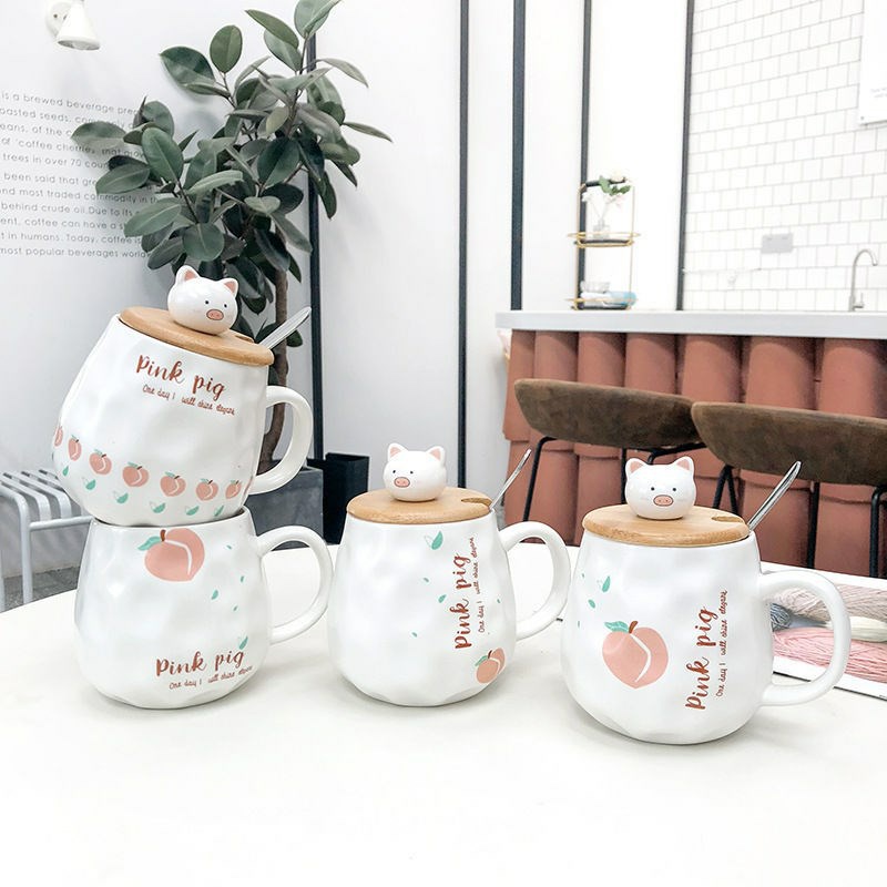 Ly sứ, Cốc sứ hình Heo cao cấp 400ml có nắp.