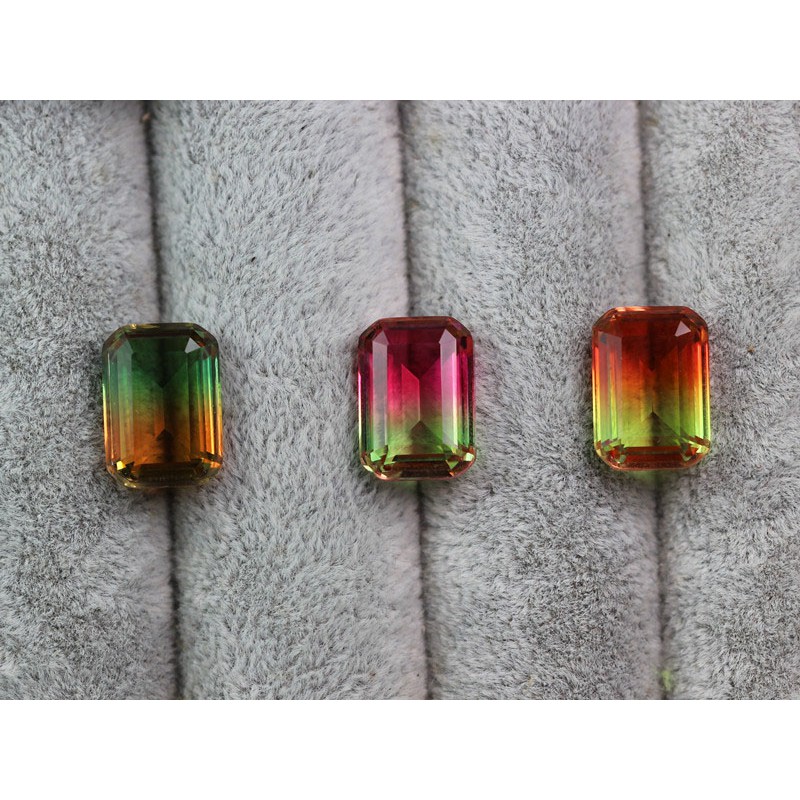 Mặt Dây Chuyền Đá Tourmaline Hình Chữ Nhật Nhiều Màu Sắc