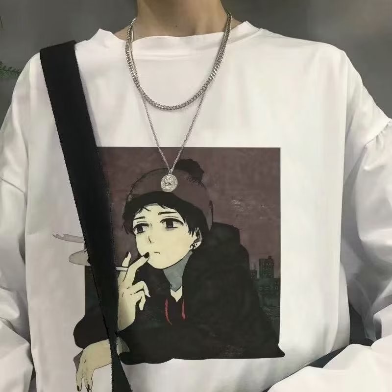 Áo Thun Tay Dài Cổ Tròn Dáng Rộng In Họa Tiết Hoạt Hình Phong Cách Hip Hop Hàn Quốc Thời Trang Cho Nam Size M-5XL