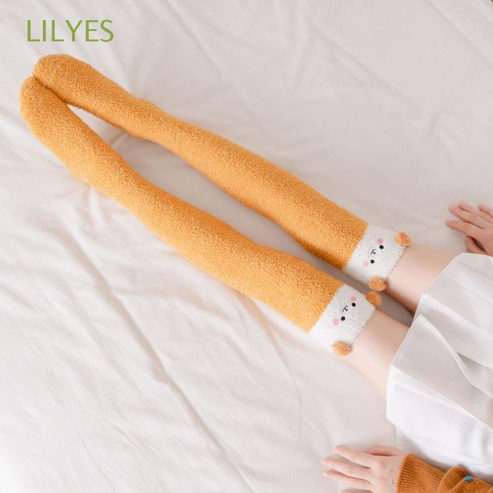 Vớ dài tới gối co giãn bằng vải lông cừu san hô hình gấu trúc dễ thương thoải mái phong cách Nhật Bản cho nữ sinh