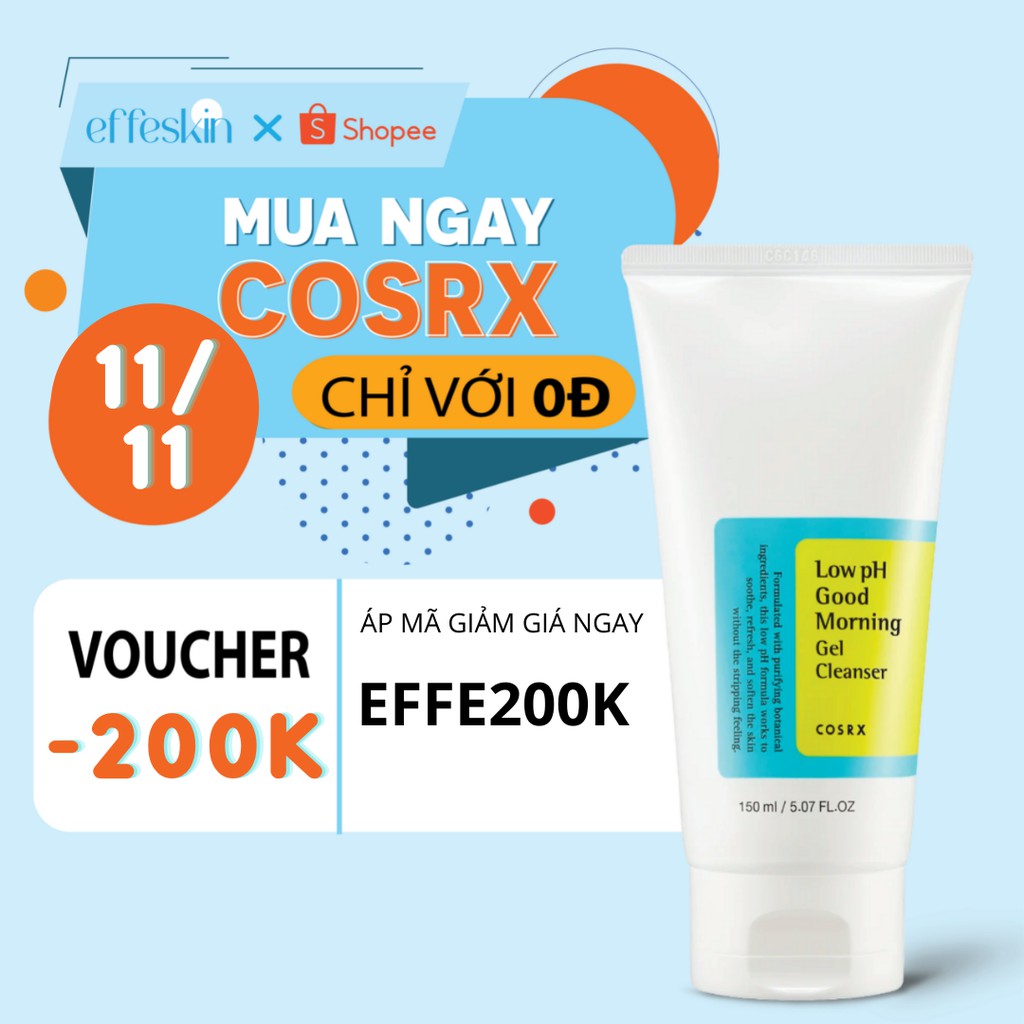 Gel Rửa Mặt Tràm Trà, 0.5% BHA COSRX Low pH Good Morning Gel Cleanser 150ml EffeSkin