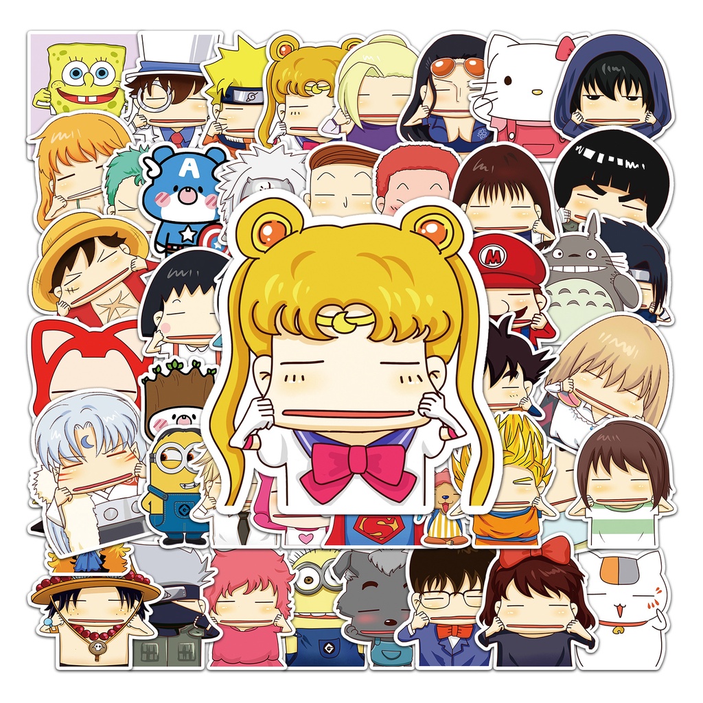 Combo 30 Sticker Chống Nước Decal Dán Điện Thoại Laptop Mũ Bảo Hiểm Vali Guitar Bình Nước Sổ Tay [Khuôn Mặt Hoạt Hình]