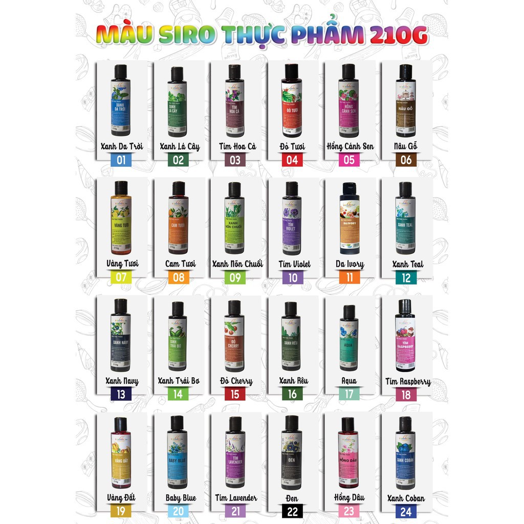 Màu Nước Thực Phẩm Unicorn Đồng Tiến 210g Đủ 24 Màu