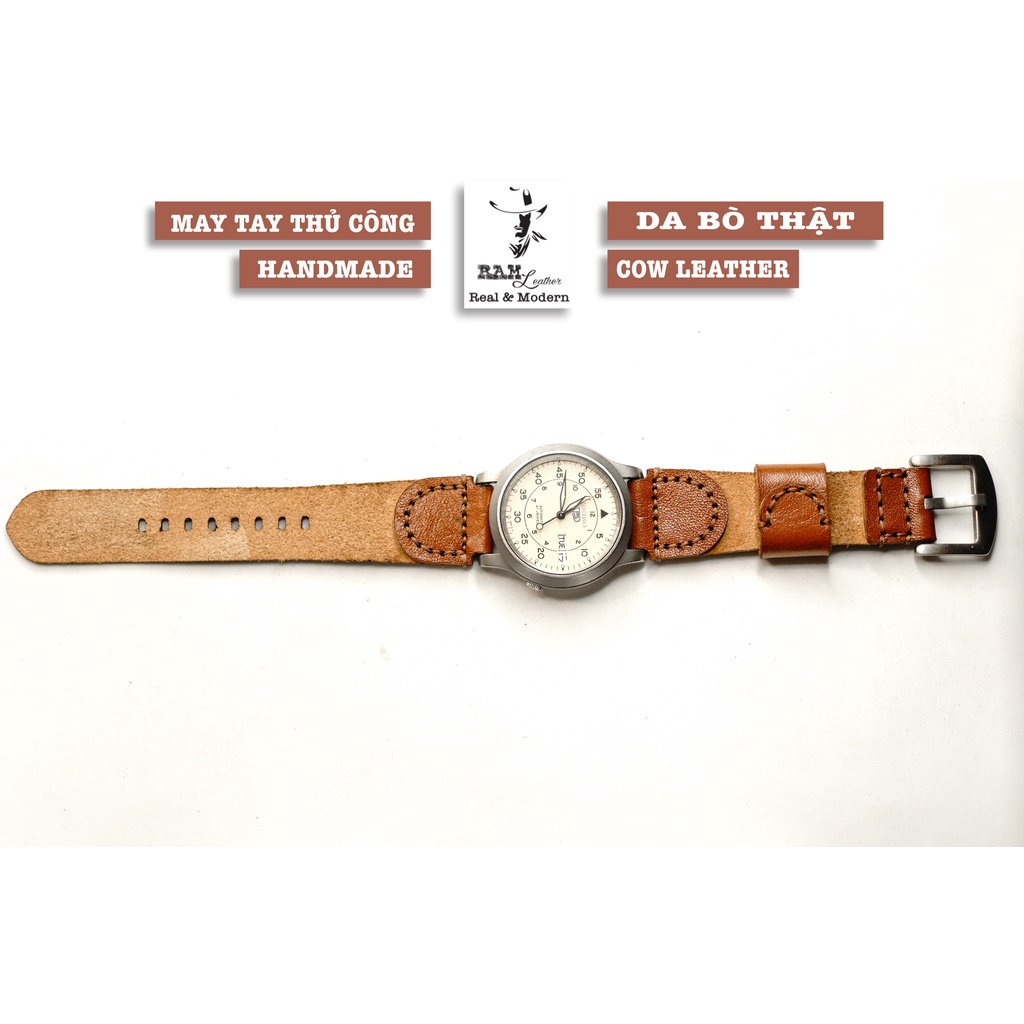 Dây đồng hồ RAM Leather vintage simple vachetta da bò Italia Vegtan nâu đỏ