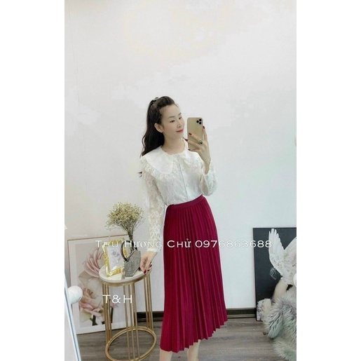 Chân váy xếp ly quảng châu dáng dài cạp chun nhiều màu sắc B95