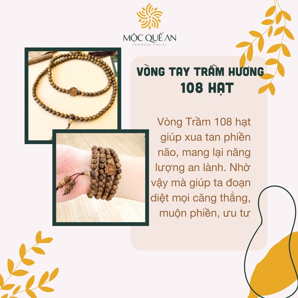 Vòng Tay Trầm Hương 108 Hạt 6mm Mix charm Hoa Sen Chuỗi Đeo Tay Gỗ Trầm Tốc Nam Nữ May Mắn Tài Lộc Bình An