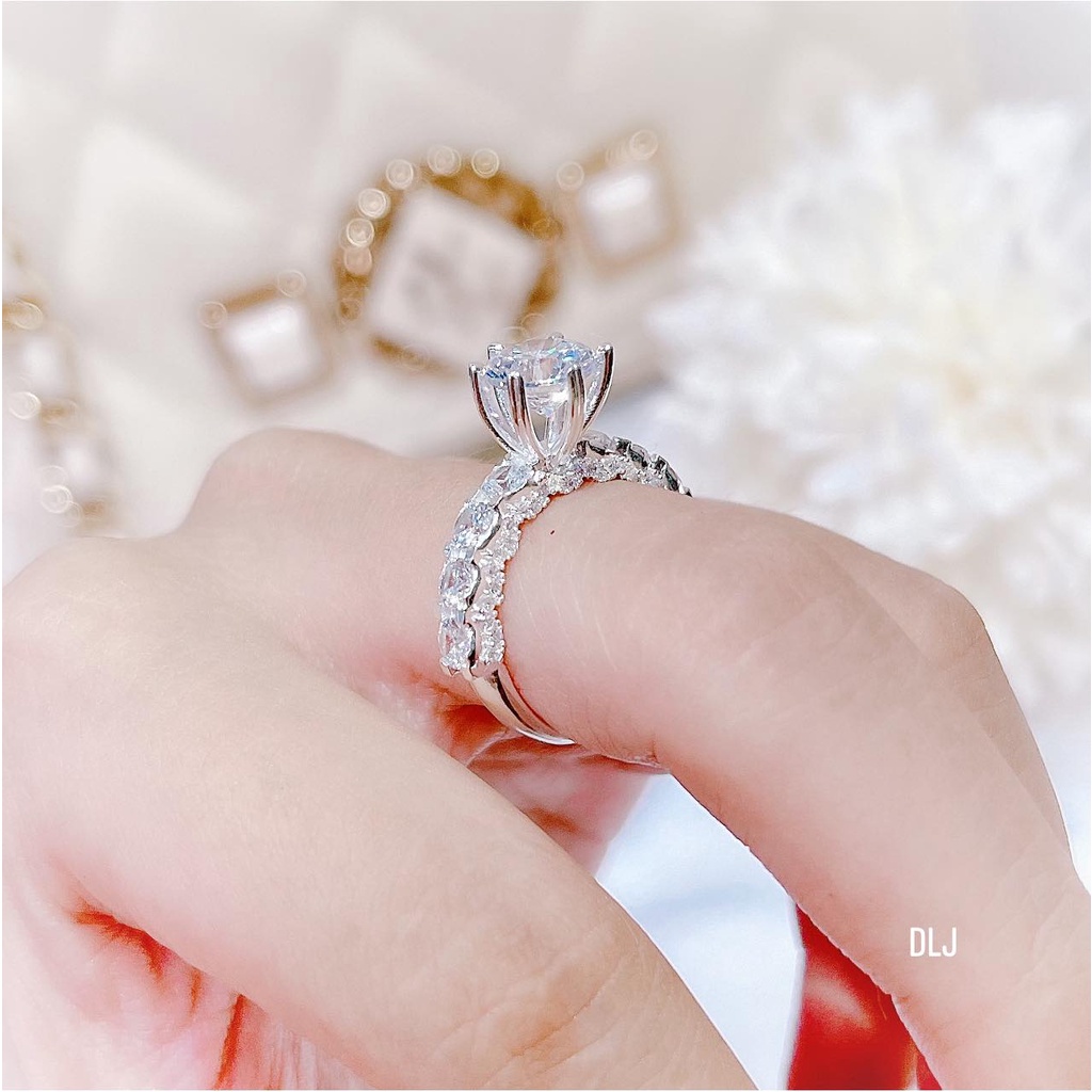 Nhẫn nữ bạc ý sang chảnh đá kim cương nhân tạo lấp lánh cực nổi tay có đủ size,MS0105,phụ kiện trang sức,Vàng bạc an chi