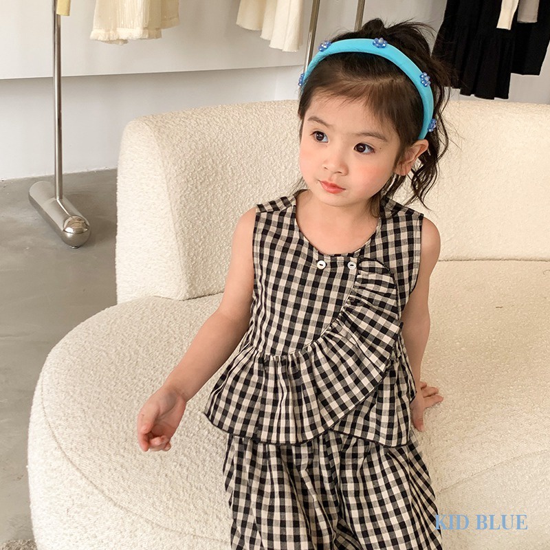 Bộ Áo Sát Nách Cổ Tròn Sọc Ca Rô + Quần Dài + Cà Rốt Thời Trang Mùa