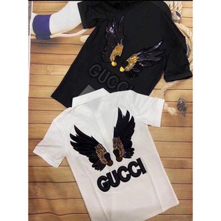 Áo thun💥nam tay ngắn cổ trụ đính kim sa đôi cánh💥hàng chất lượng cao Áo thun nam polo ngắn tay cổ bẻ kim sa co giãn mịn