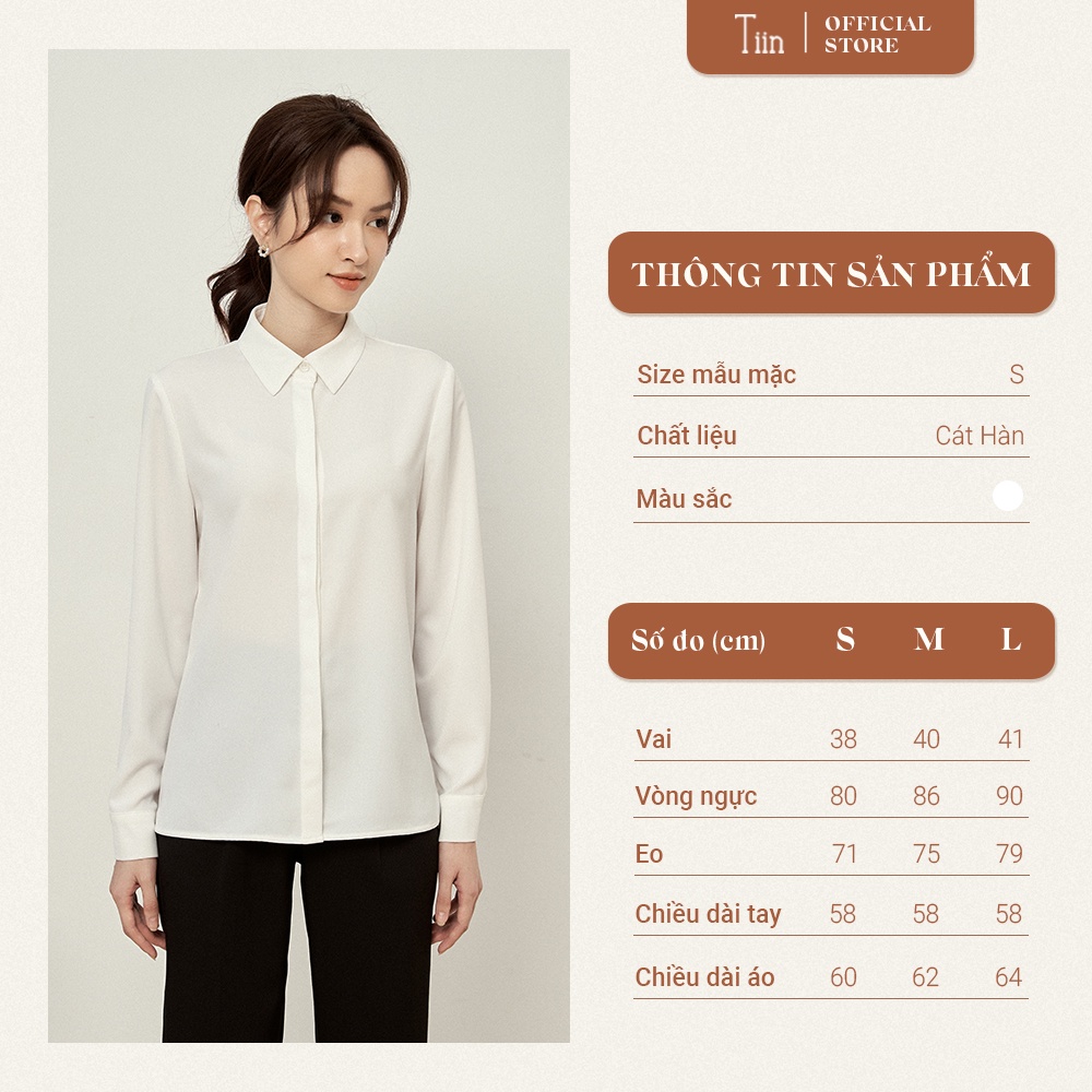 Áo sơ mi nữ cổ đức dài tay công sở Tiinstore giấu khuy áo chất cát hàn chống nhăn phong cách Hàn Quốc AHD241