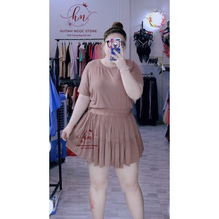𝗕𝗜𝗚 𝗦𝗜𝗭𝗘 Set Áo Thun Chân Váy Xoè Trơn 𝟲𝟬-𝟵𝟱𝗸𝗴