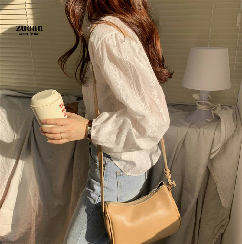 Áo kiểu SUXI dài tay cổ chữ V viền ren thời trang Hàn Quốc đơn giản