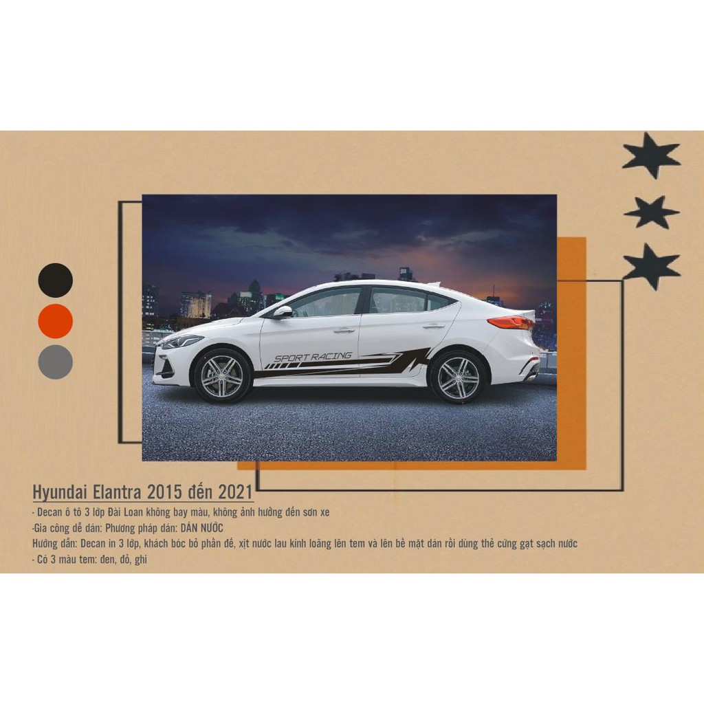 Trang trí thiết kế tem thể thao ô tô Hyundai Elantra 2010-2021