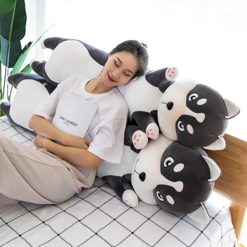Gấu Bông Gối Ôm Dài Hình Chú Chó Husky Nhồi Bông Dễ Thương Dùng Làm Quà Tặng Sinh Nhật