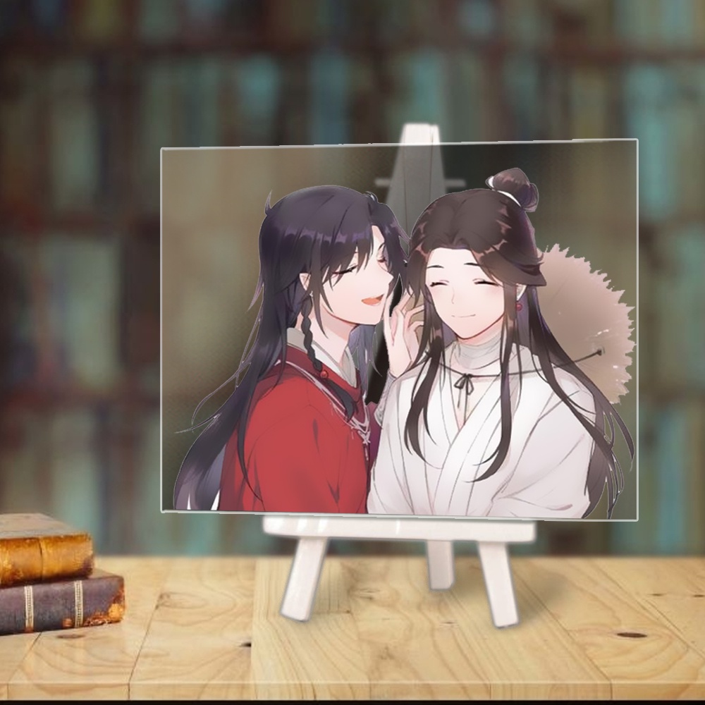 Tranh kính THIÊN QUAN TỨ PHÚC anime chibi acrylic mica trong trưng bày trang trí góc học tập giá gỗ