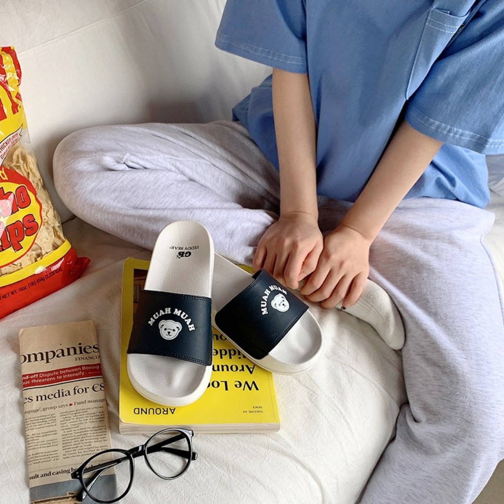 DÉP MUAH MUAH TEDDY BEAR -  CHÍNH HÃNG KOREA - DÉP QUAI NGANG GẤU SIÊU XINH