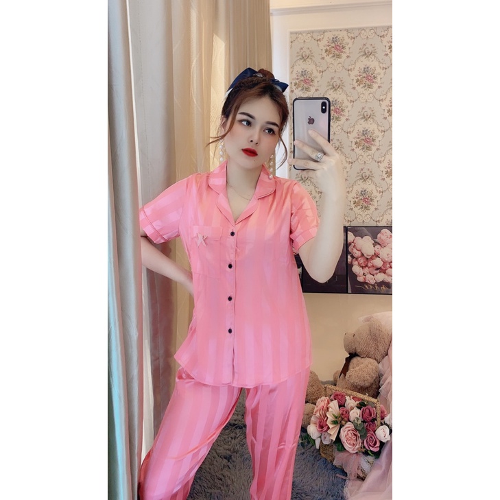 Đồ bộ pyjama dài gấm satin😻[FREESHIP]😻dài pijama gấm ,chất liệu vải gấm cao cấp, mền mịn,mặc thoáng mát🍀size 48-- 58kg