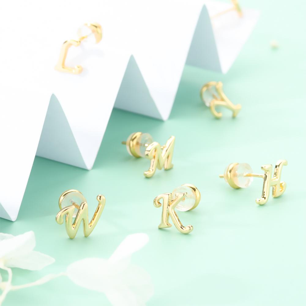 Bông Tai Mạ Vàng 18K Hình Chữ Cái Sang Trọng|Bông Tai Mạ Vàng Thời Trang Cá Tính