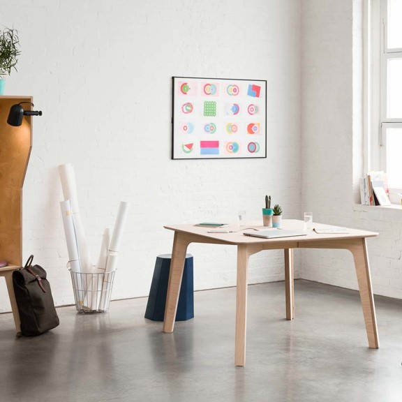 Hot Desk, Bàn họp team 4 chổ ngồi DEK_013, 110x110x74cm, bàn gỗ Scandi Home