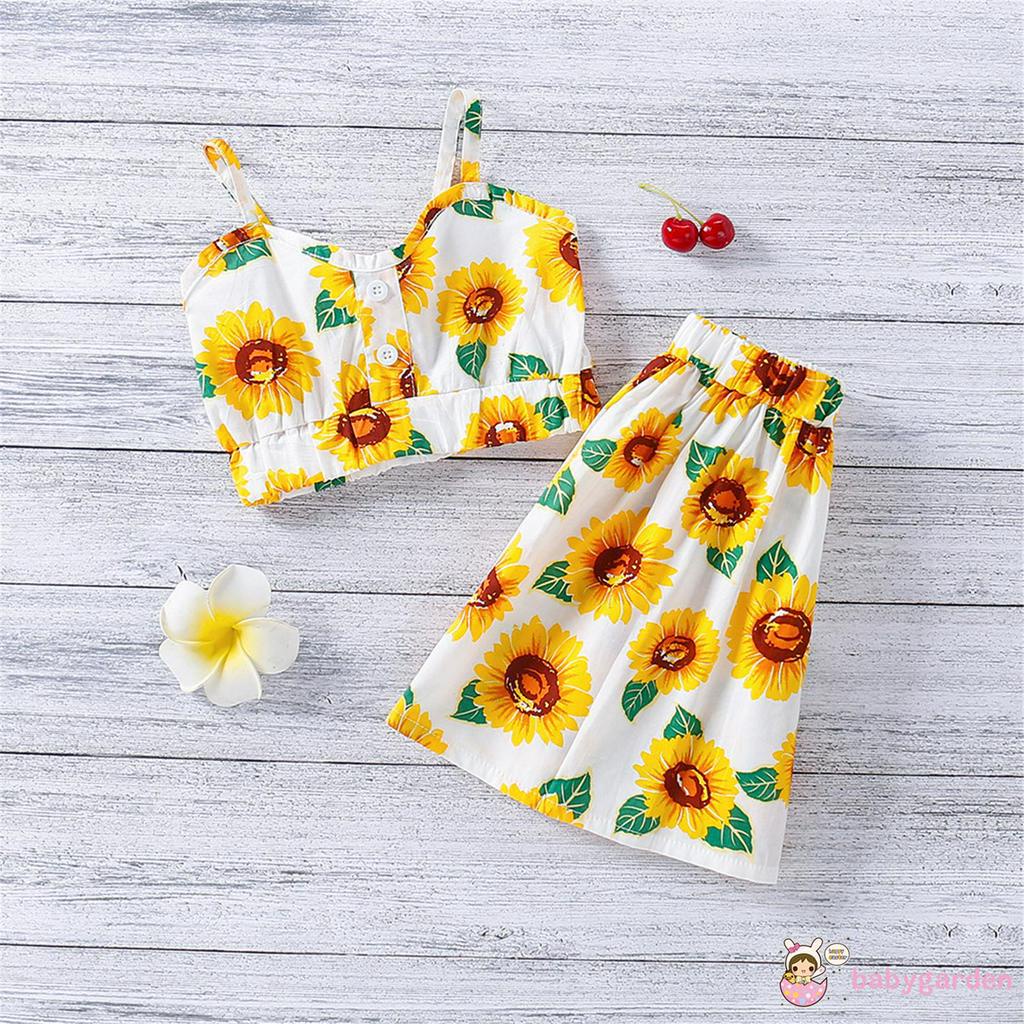 Áo Hoa Hướng Dương + Váy Dây Cho Bé Gái