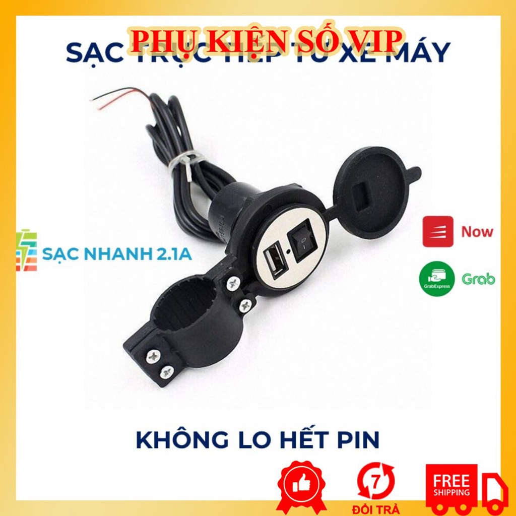 Sạc điện thoại trên xe máy cổng sạc usb chống nước có công tắc gắn ắc quy