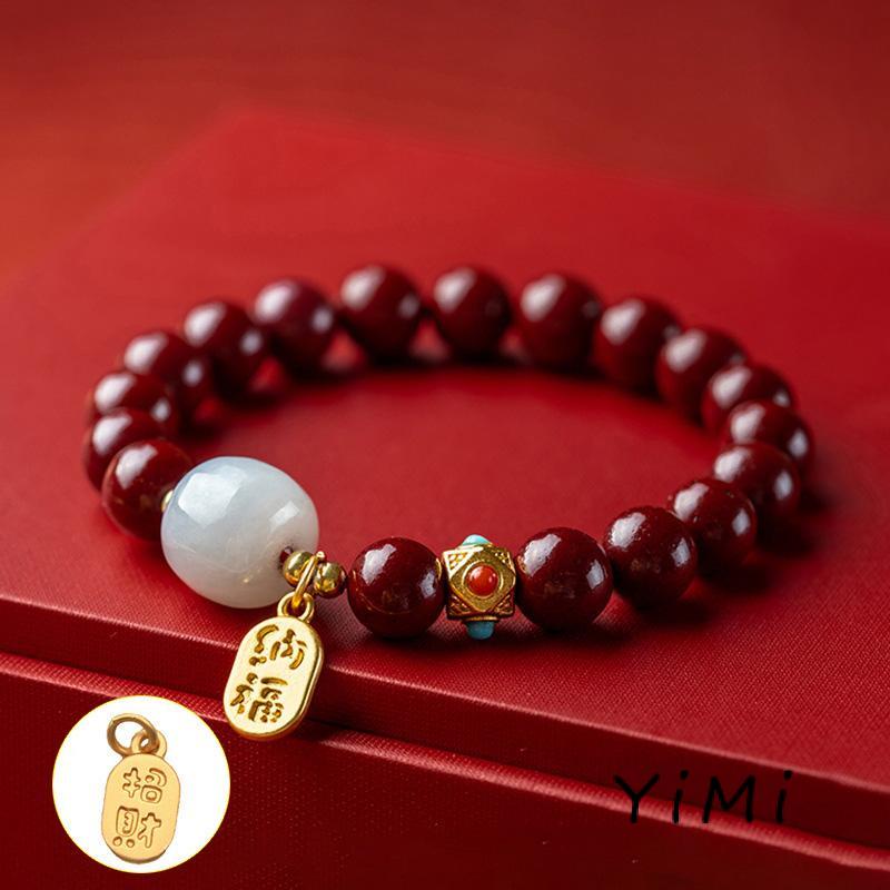 Vòng Tay Chuỗi Hạt Cinnabar Đỏ Đá Ngọc Bích Tím Vàng May Mắn Cho Nữ
