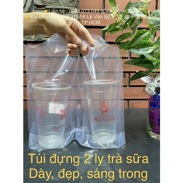 Túi đựng 2 ly, Túi đựng ly trà sữa 2 ngăn DÀY- ĐẸP, có quai xách đựng trà sữa, chanh dây, nước ép…[1kg]