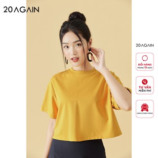 Áo phông nữ ngắn tay cổ tròn 20AGAIN, khóa kéo thân sau, trẻ trung ATW1153