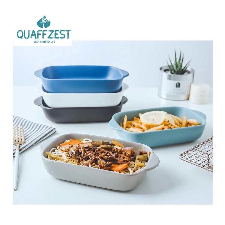 thố nướng, tô canh hình chữ nhật bằng gốm tráng men nhiều màu