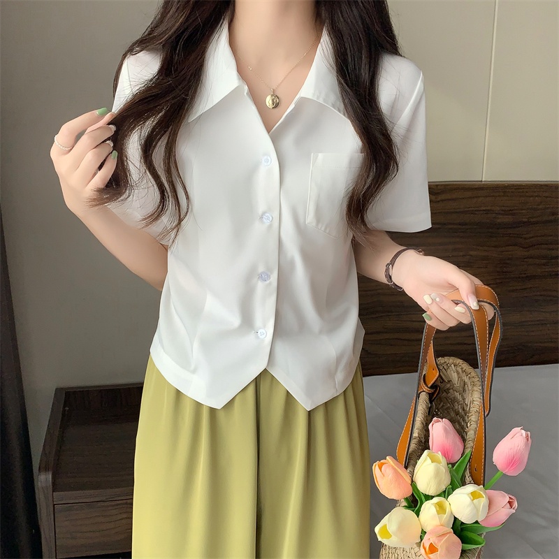 Áo sơ mi SUXI tay ngắn dáng rộng màu trơn thời trang mùa hè phong cách Hàn Quốc